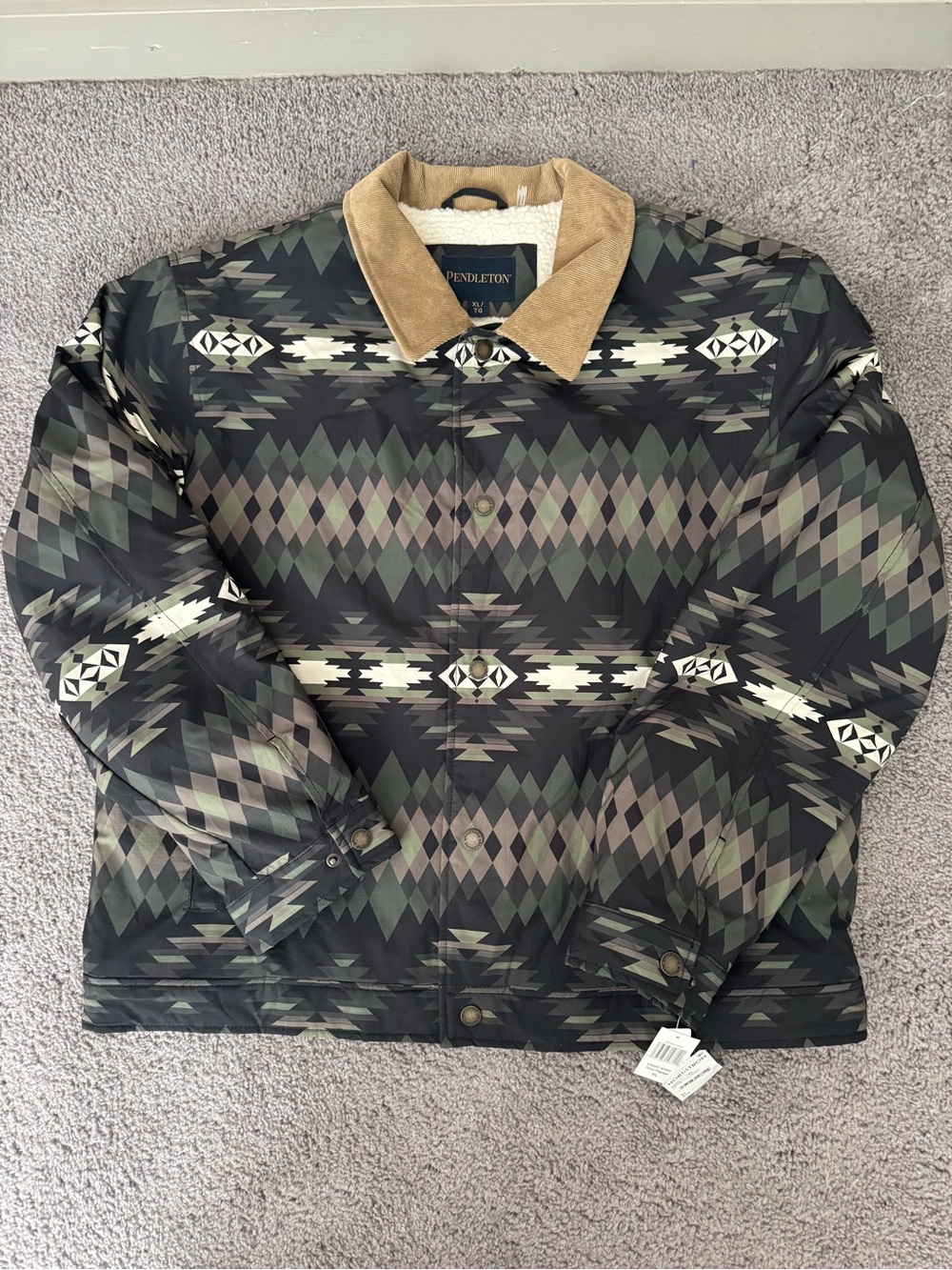 Pendleton Black & Olive Aztec Sherpa-Lined Papago Bomber Jacket- Size XL- NWT
